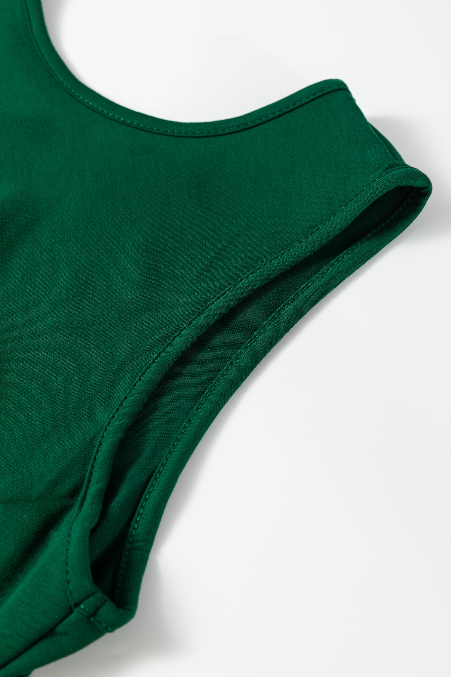 Blackish Green Solid Color Round Neck Ruched Detail Sleeveless Mini Dress