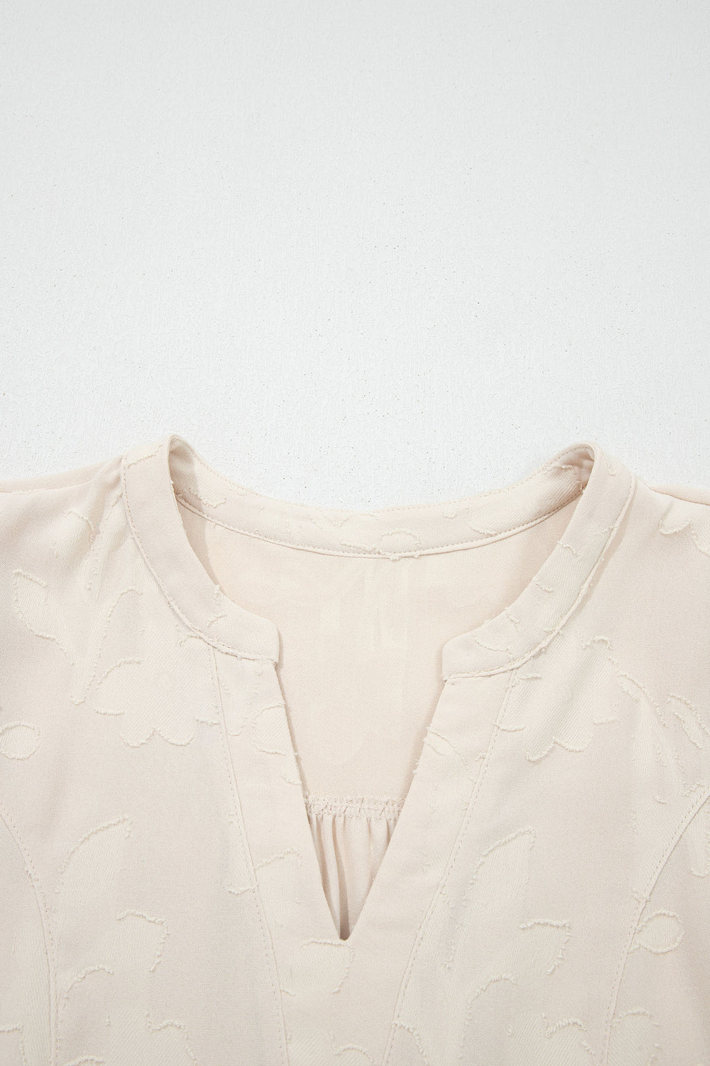 Parchment Long Sleeve Notched Neck Jacquard Tiered Mini Dress