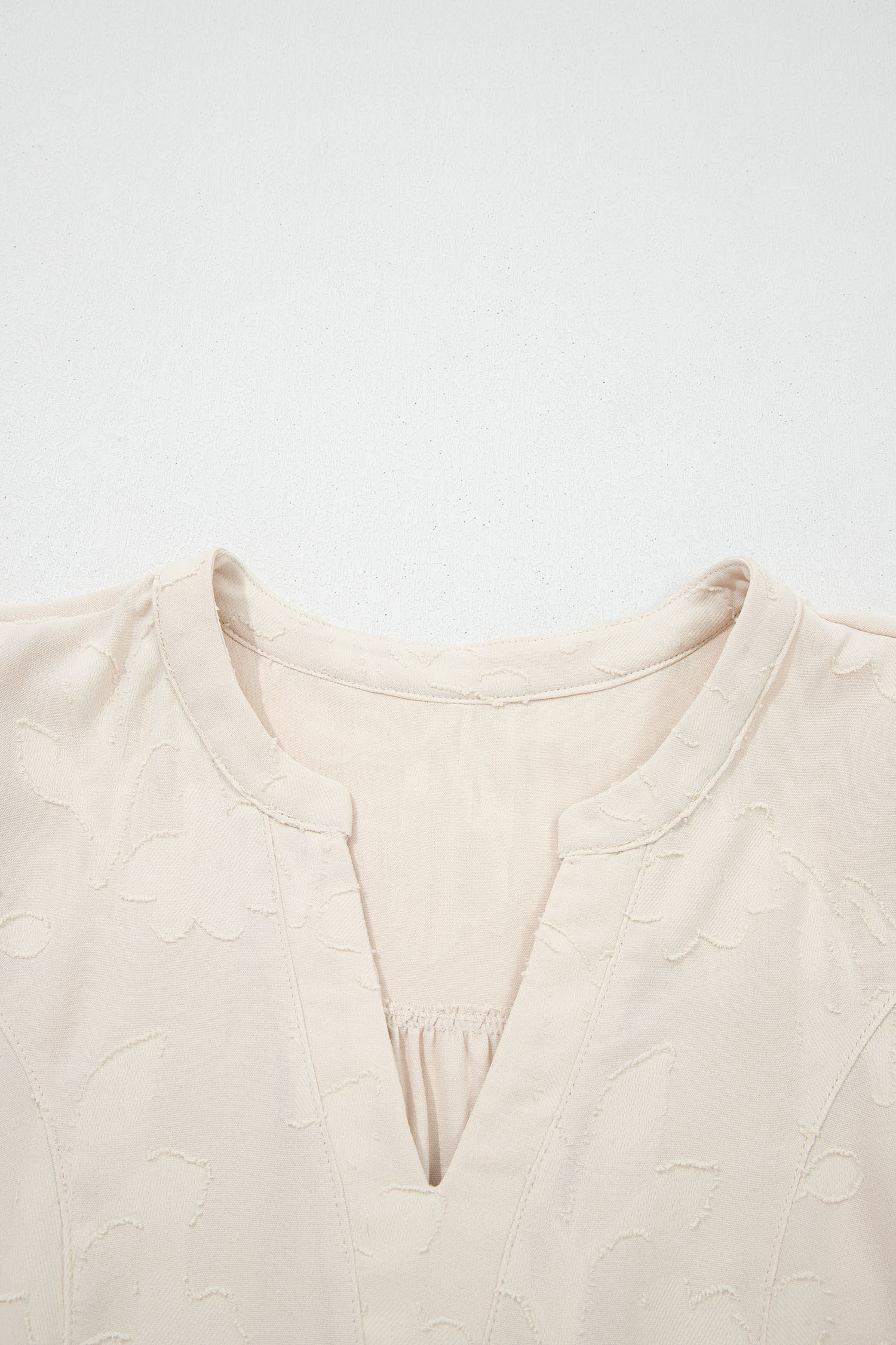 Parchment Long Sleeve Notched Neck Jacquard Tiered Mini Dress