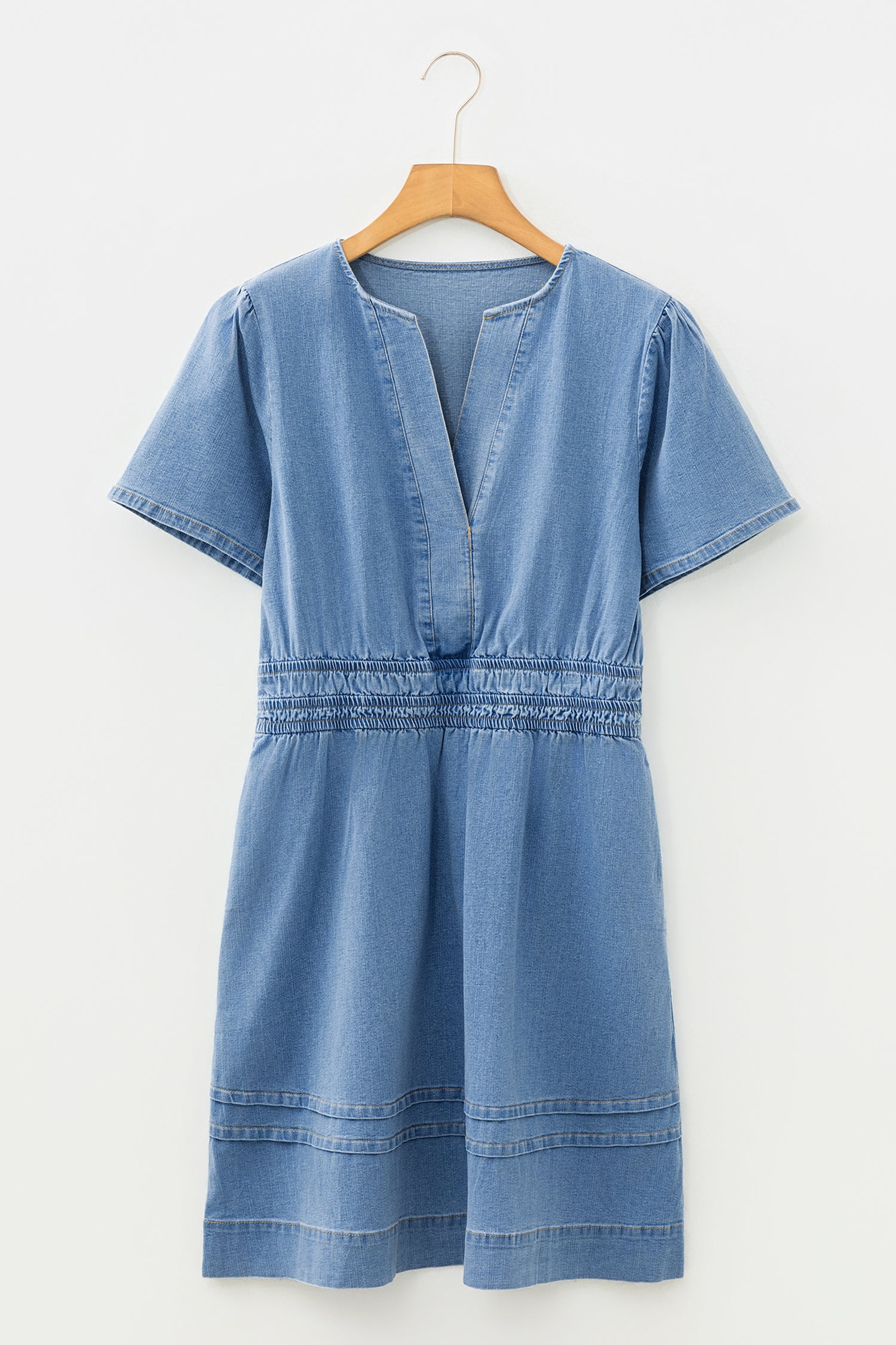 Myosotis Elastic Waist Short Sleeve Denim Mini Dress