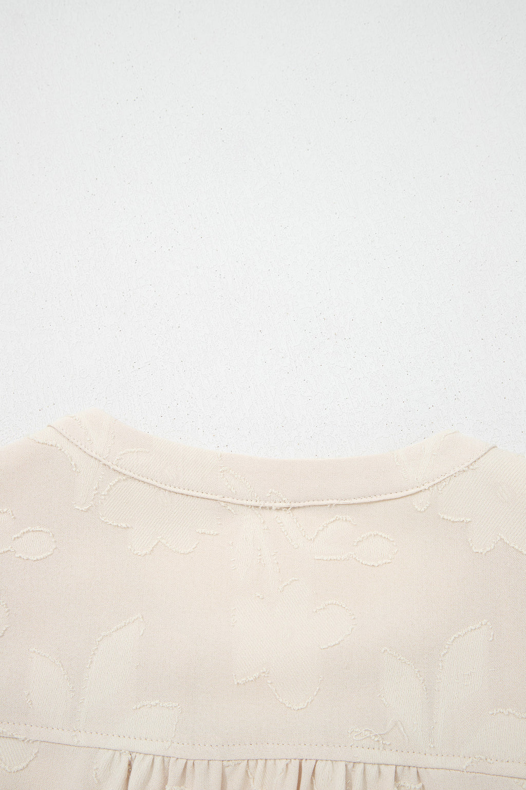 Parchment Long Sleeve Notched Neck Jacquard Tiered Mini Dress