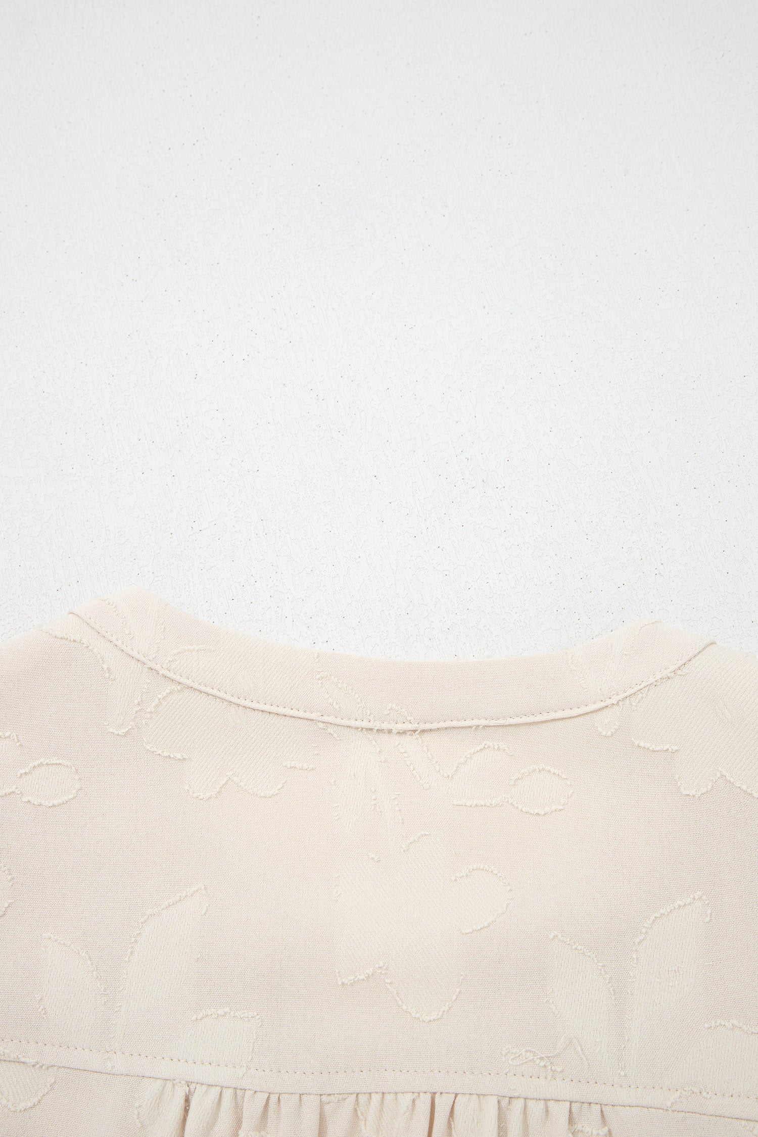 Parchment Long Sleeve Notched Neck Jacquard Tiered Mini Dress