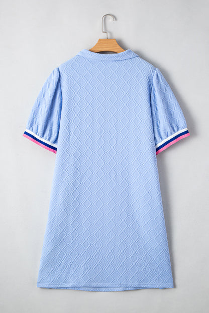 Beau Blue Striped Pop of Color Collared Checkered Textured Plus Size Dress