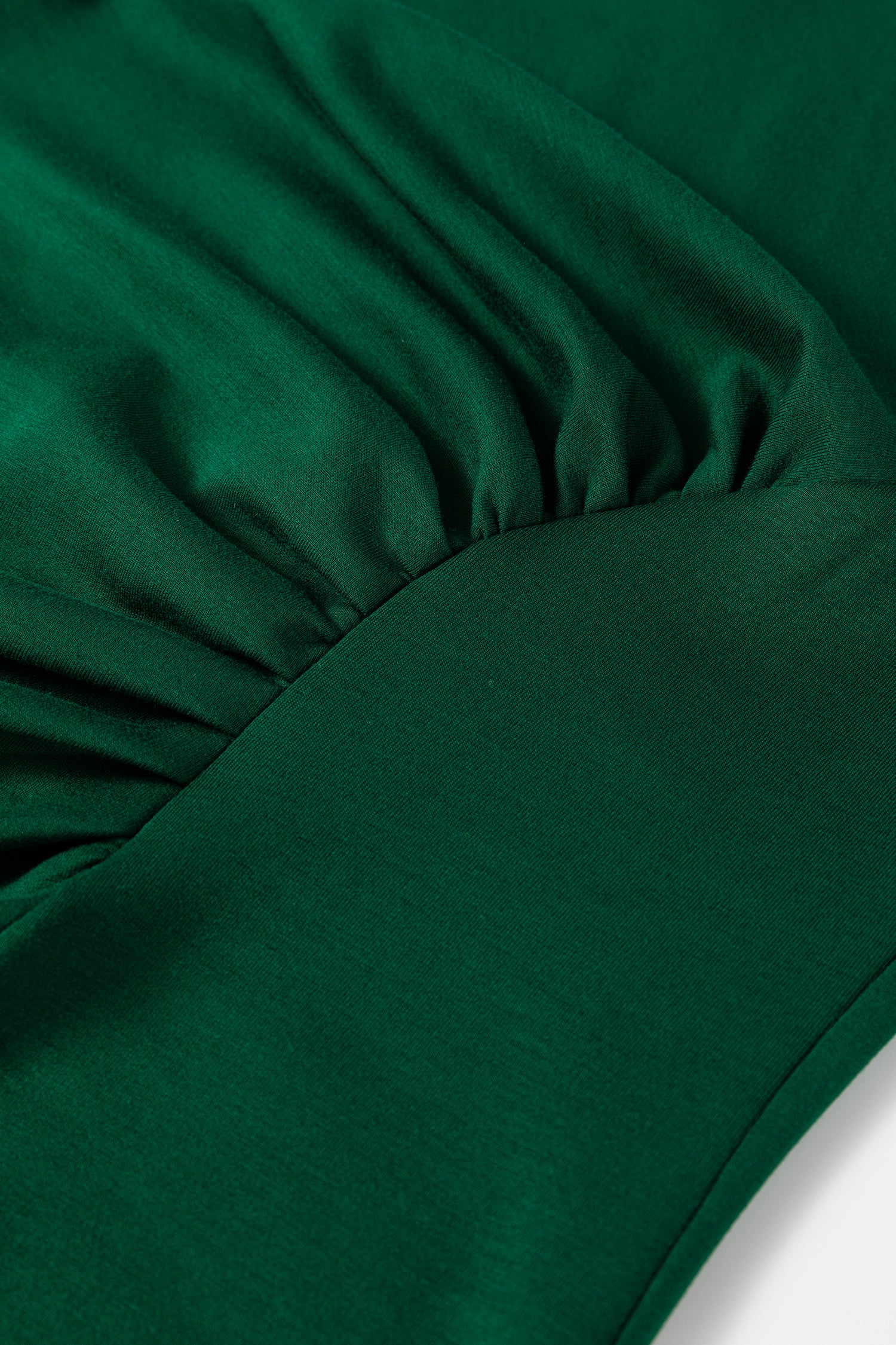 Blackish Green Solid Color Round Neck Ruched Detail Sleeveless Mini Dress