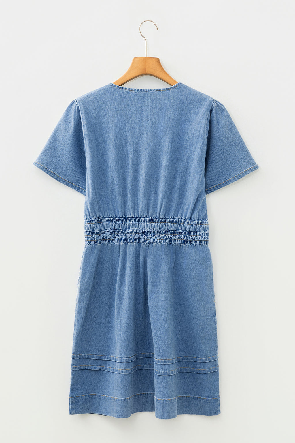Myosotis Elastic Waist Short Sleeve Denim Mini Dress