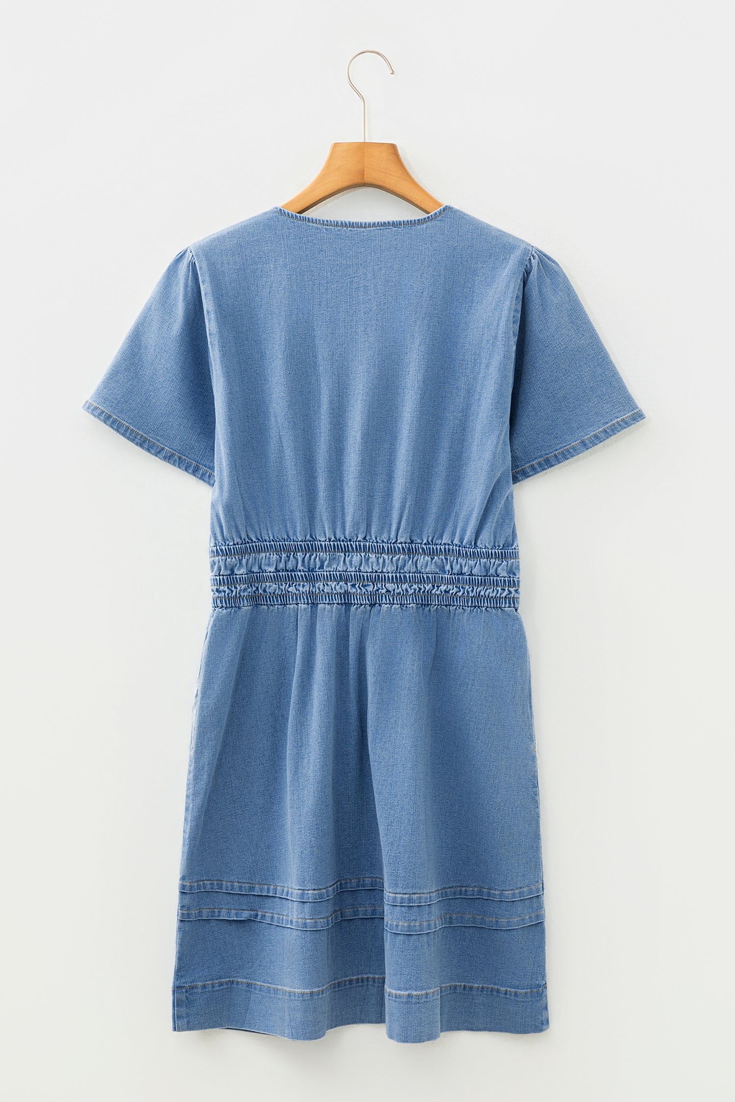 Myosotis Elastic Waist Short Sleeve Denim Mini Dress