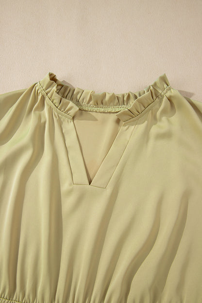 Laurel Green Notched V Neck Puff Sleeve Plus Size Maxi Dress