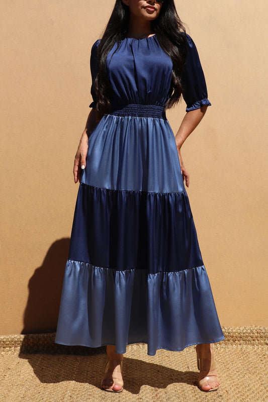 Satin Midi Dress Navy