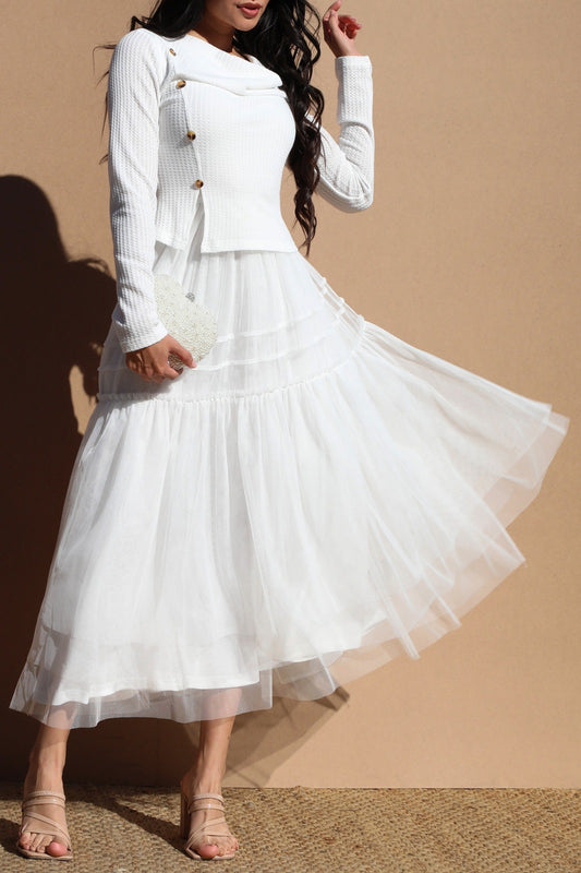 Neck Knit Top Ruffeld Midi Dress