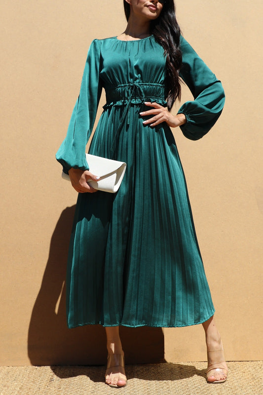 Pleated Satin Midi Dresses