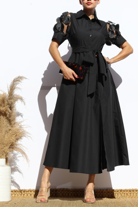 Sleeves Flared Midi Dress