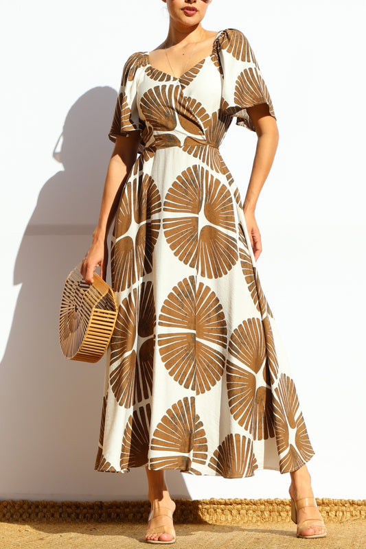 Midi Dress printed brown