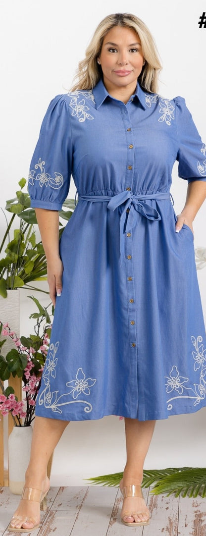 PLUS Denim Midi Dress