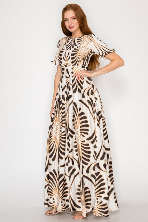 Print Round Neck Maxi Dress