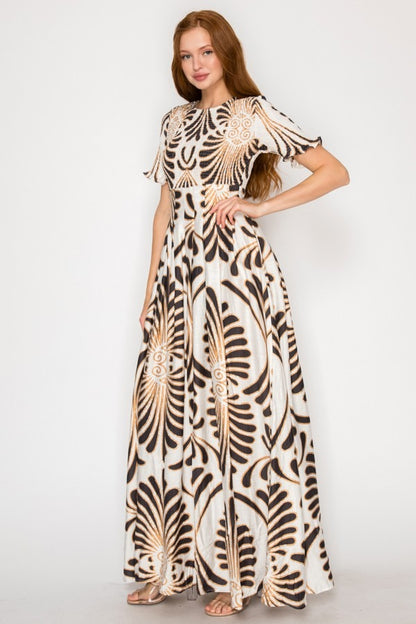 Print Round Neck Maxi Dress
