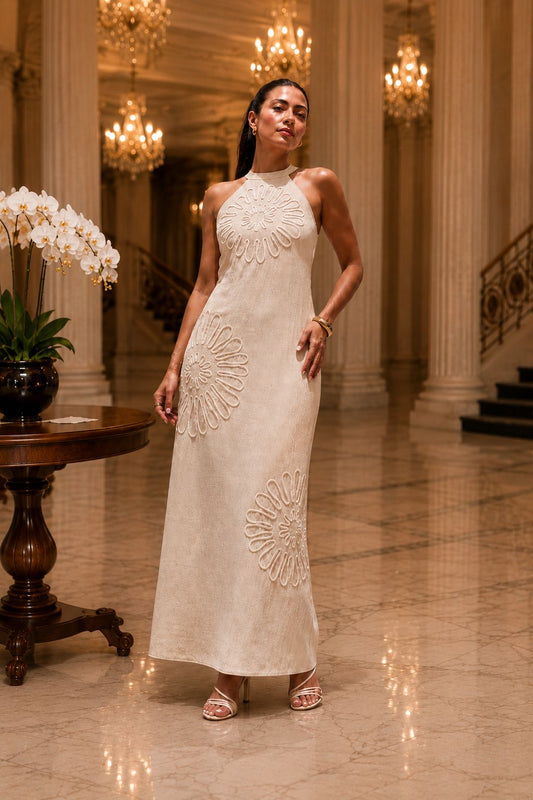 Embroidery Detail Maxi Dress Ivory