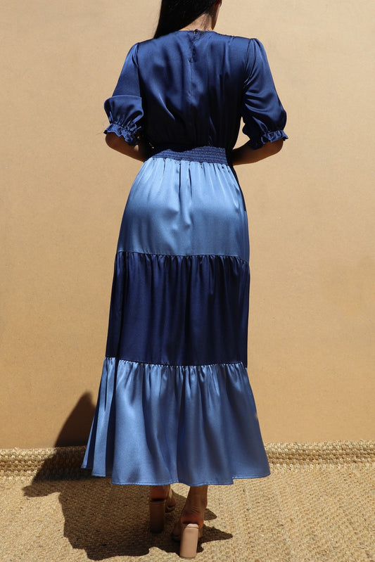 Satin Midi Dress Navy