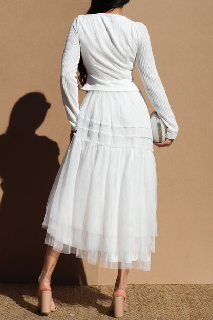 Neck Knit Top Ruffeld Midi Dress