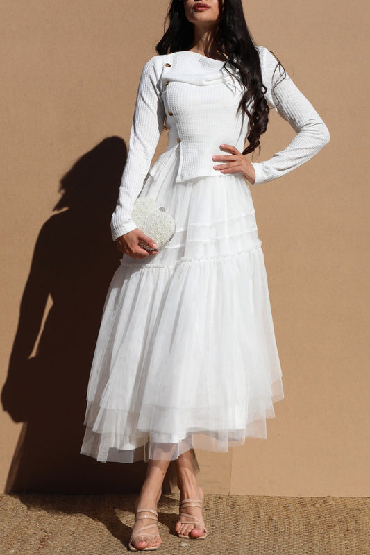 Neck Knit Top Ruffeld Midi Dress