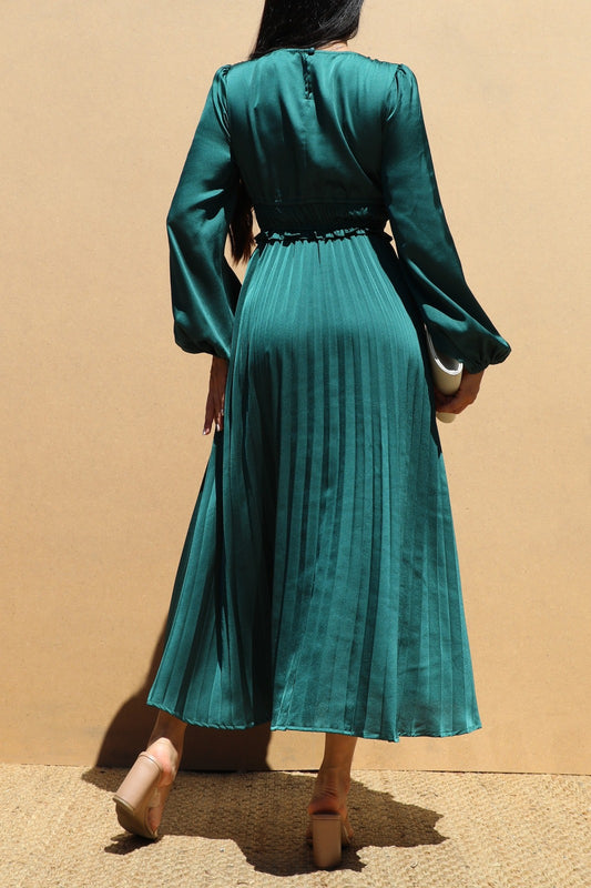 Pleated Satin Midi Dresses