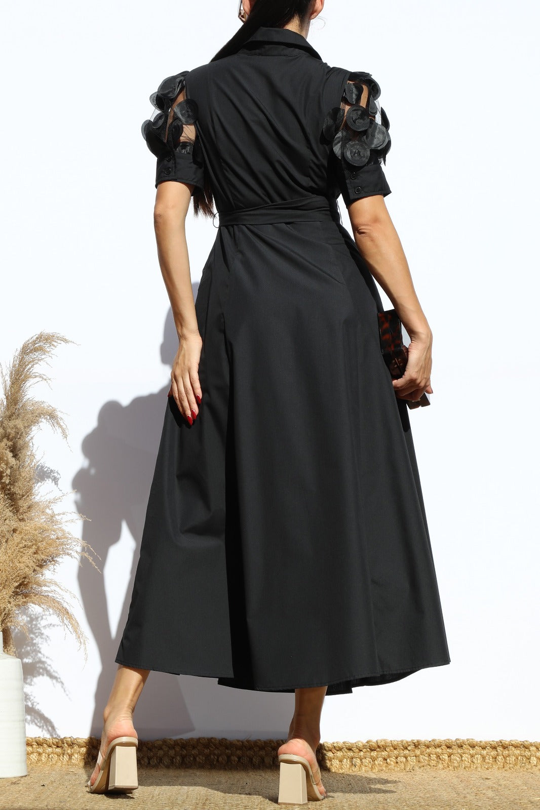 Sleeves Flared Midi Dress