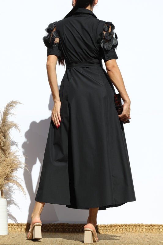 Sleeves Flared Midi Dress