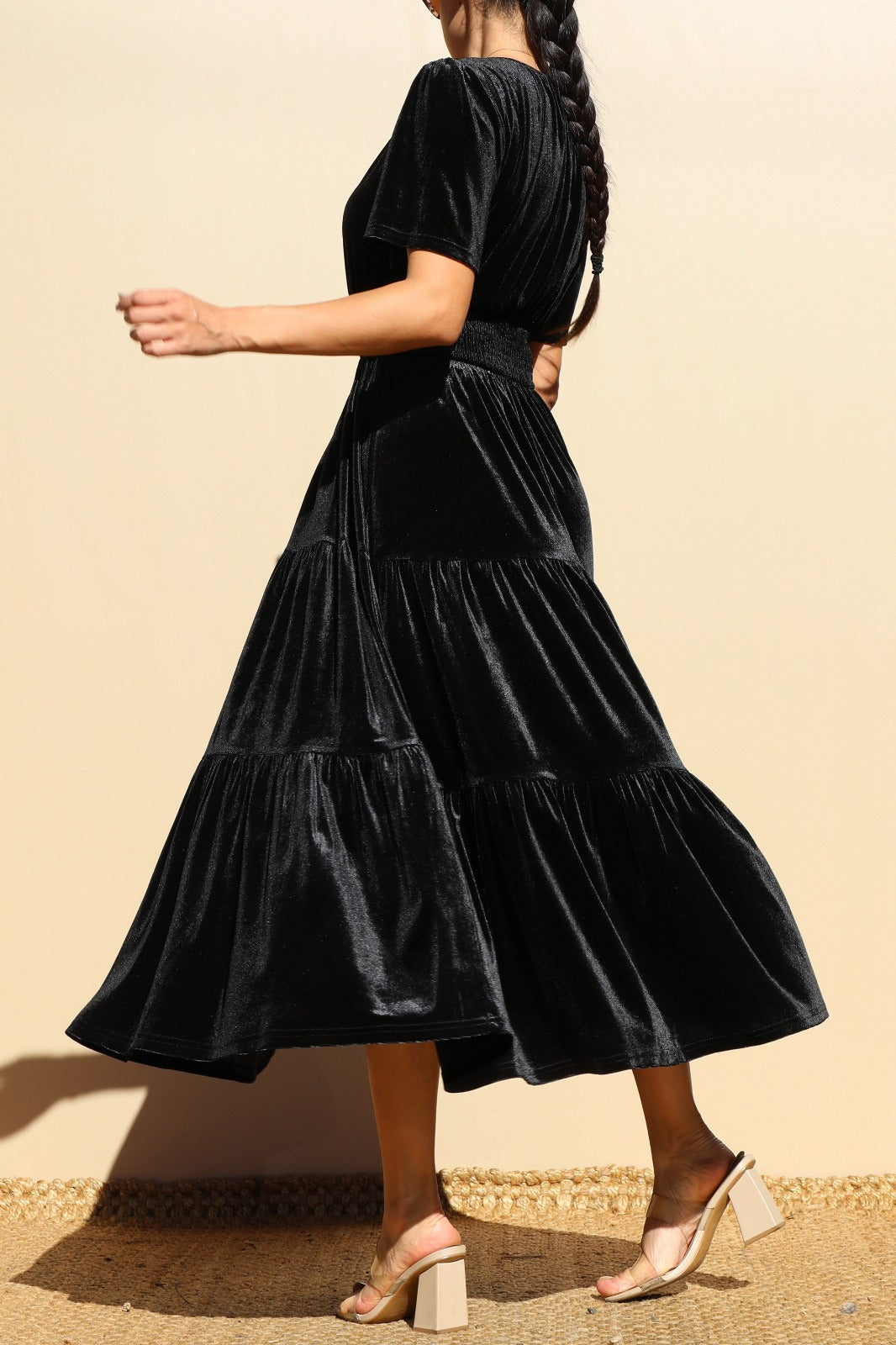Velvet V Neck Midi Dress