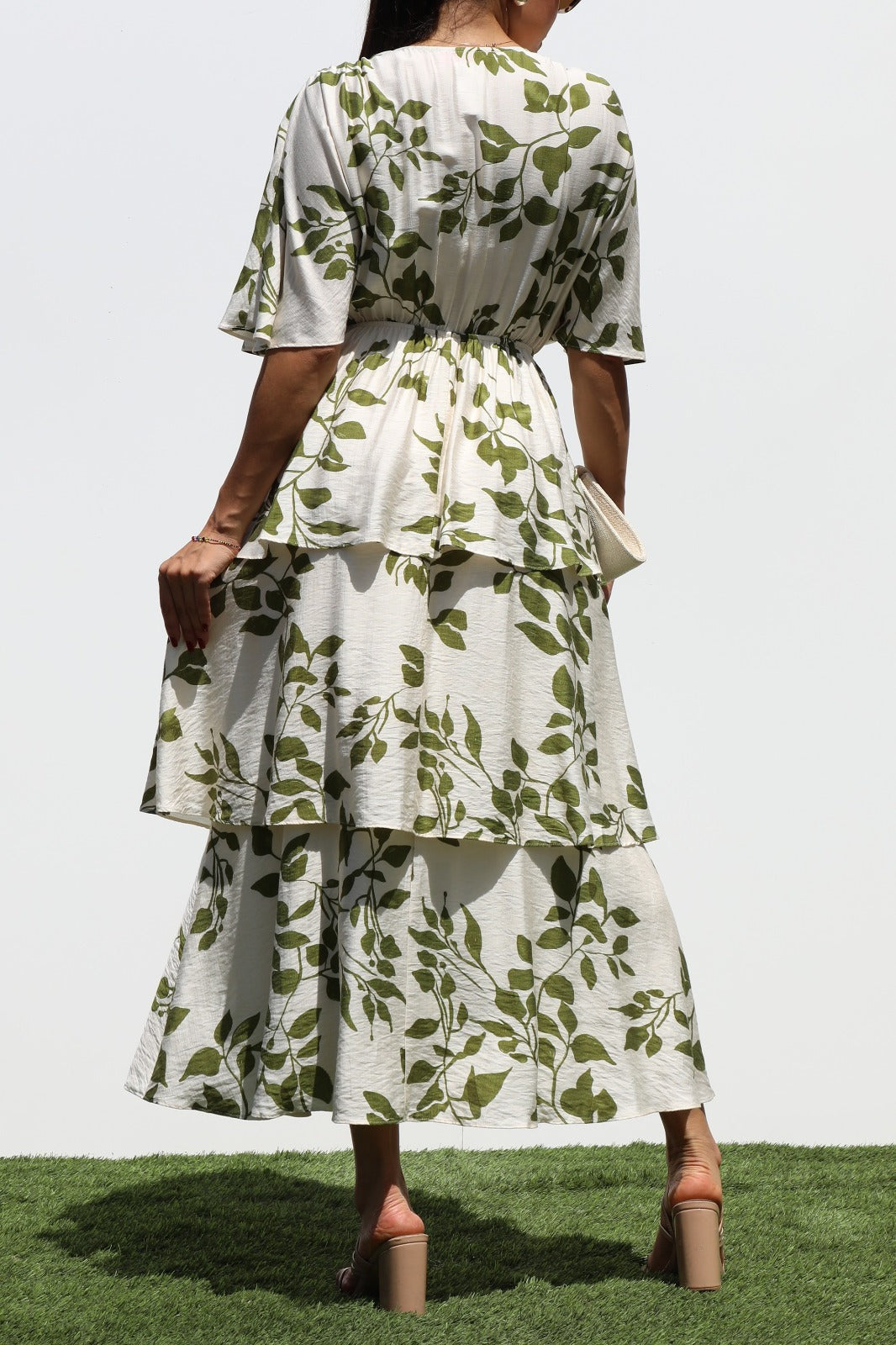 V Neck Tiered Midi Dress