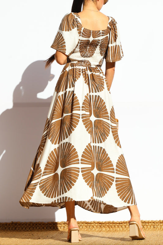 Midi Dress printed brown