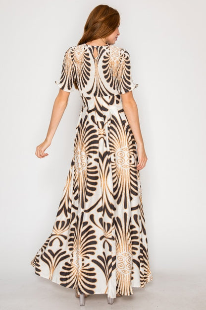 Print Round Neck Maxi Dress