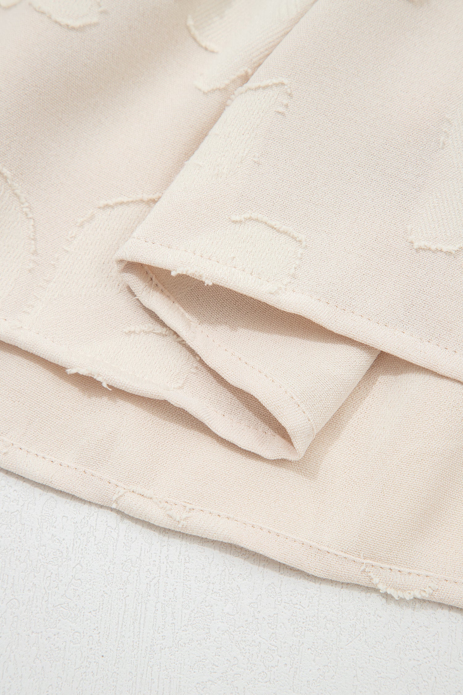 Parchment Long Sleeve Notched Neck Jacquard Tiered Mini Dress