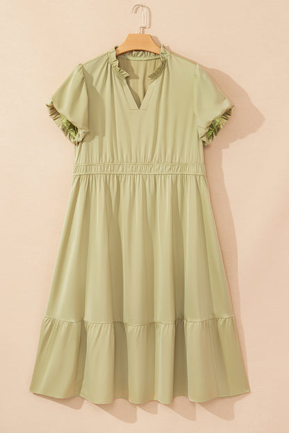 Laurel Green Notched V Neck Puff Sleeve Plus Size Maxi Dress