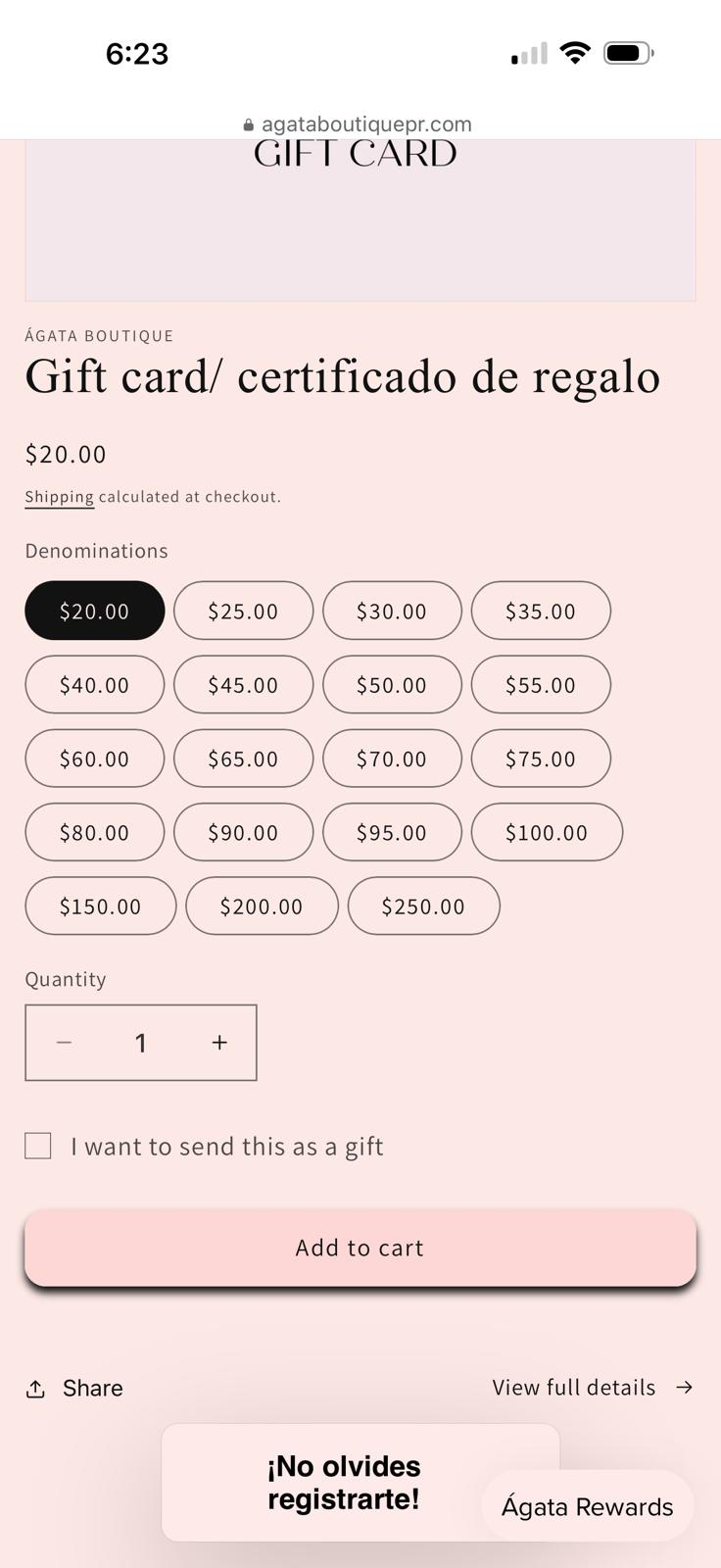 Gift card/ certificado de regalo