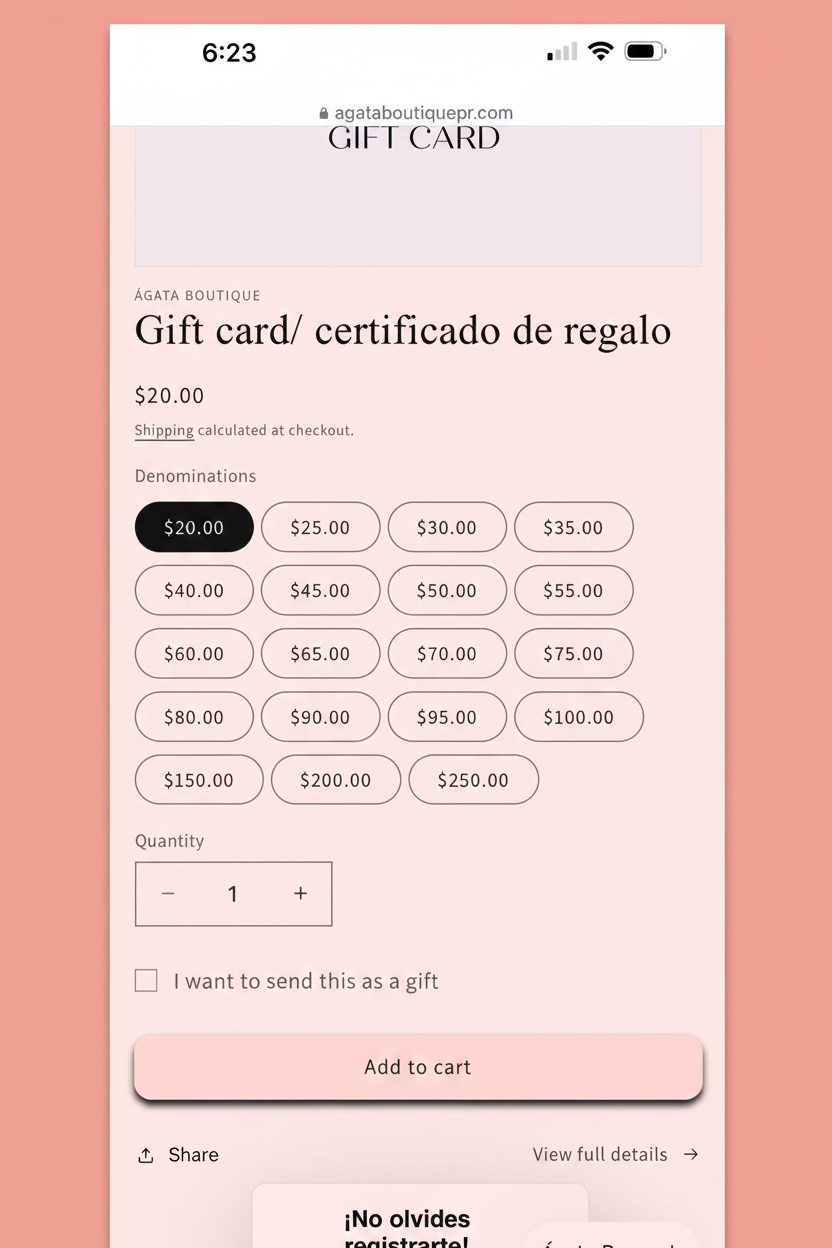 Tarjeta de regalo AGATA BOUTIQUE